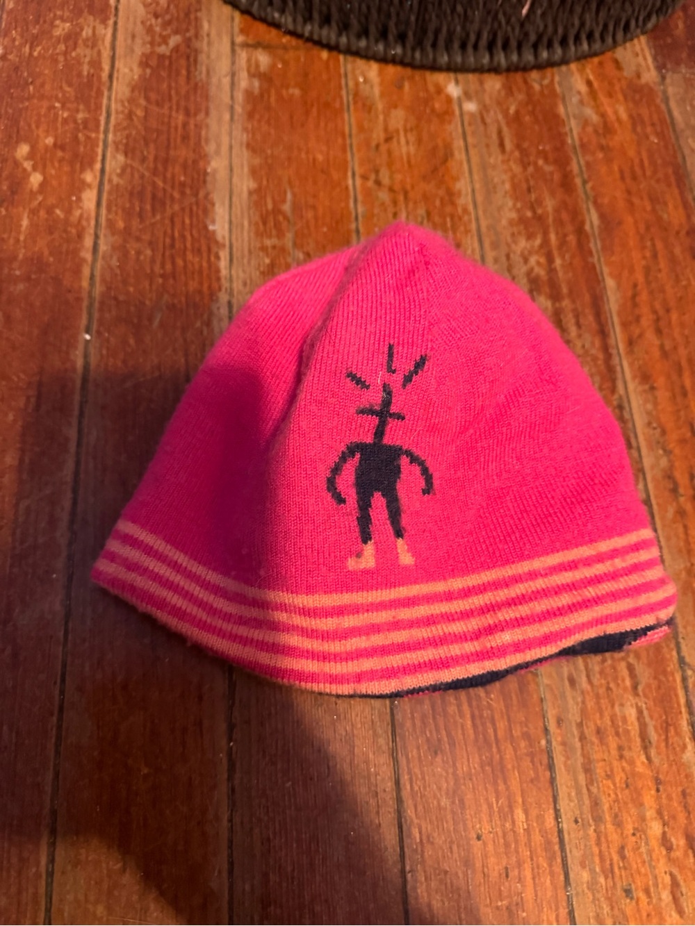 Smartwool toddler merino wool Hot Pink Beanie with Black Graphic